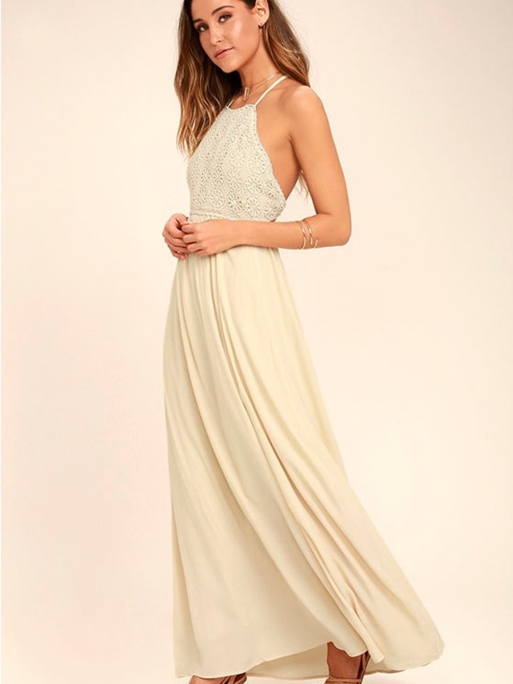 Beige Lace Maxi Dress